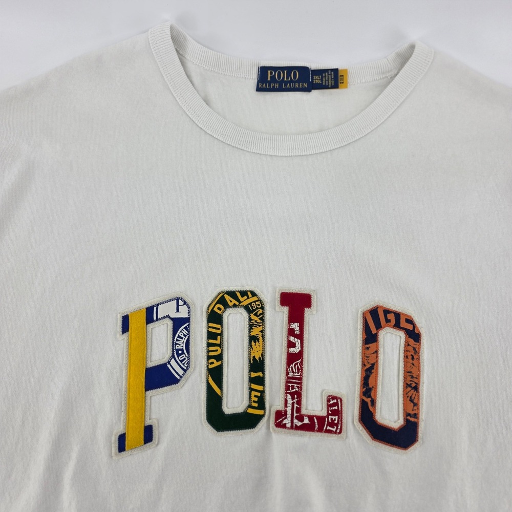 Polo Ralph Lauren T-Shirt Men 3XLT Embroidered Patchwork White Heritage